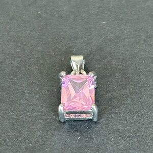 White gold over Sterling Silver Pink tourmaline Gemstone Pendant